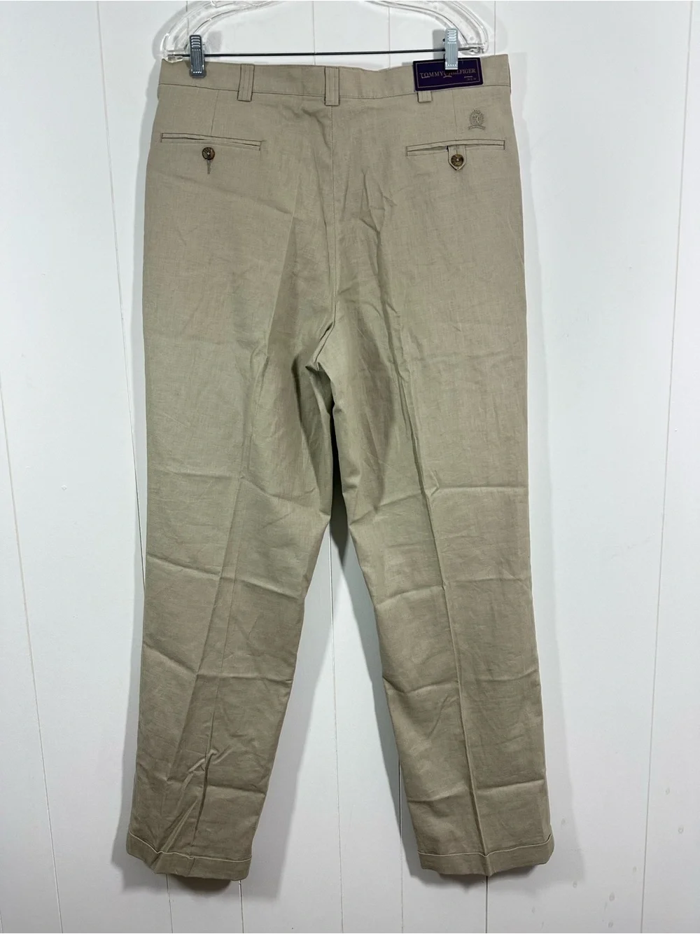 Vintage Tommy Hilfiger Sz 38x34 Mens Beige Chino Pants Khaki Pleated Cuffed